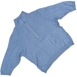 Aspa (Germany) Interlock Cable Knit Viscose Blend Polo Sweater Baby Blue : L